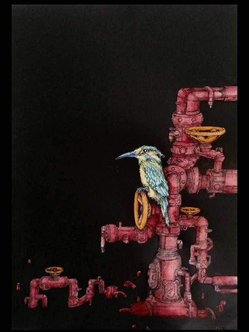 kingfisher on pipes by ursula aavasalu tigukass