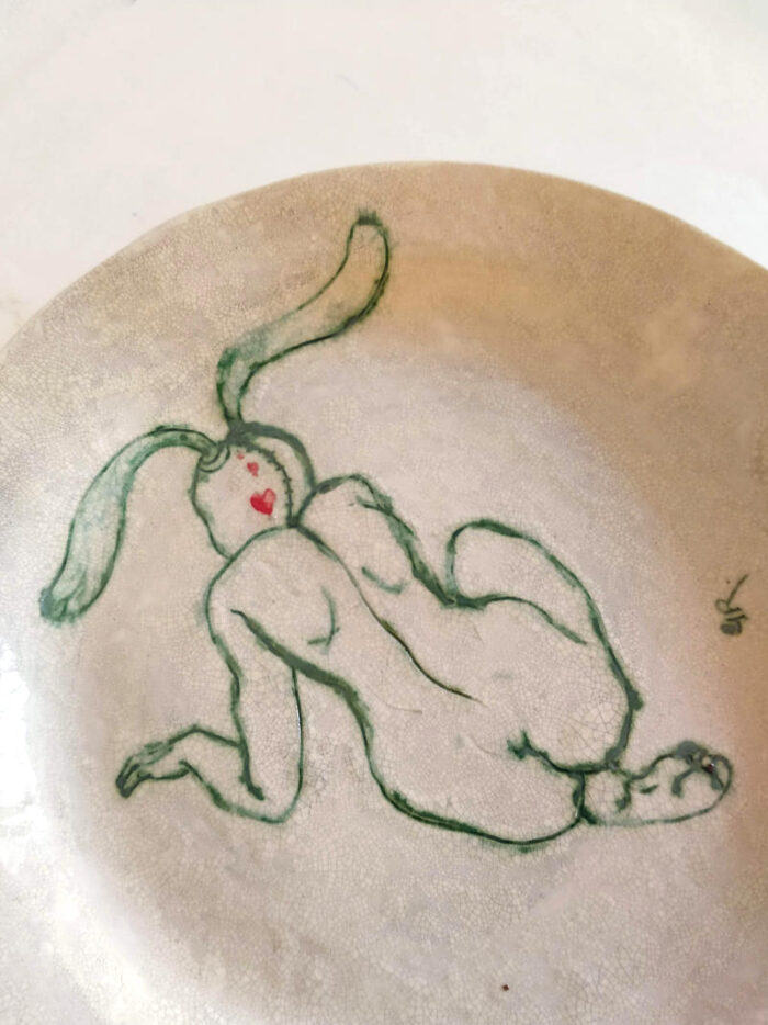 rabbit woman plate by ursula aavasalu tigukass