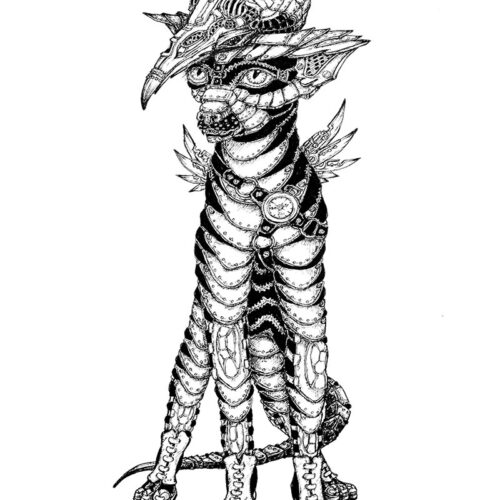 cat with a skullhelmet by ursula aavasalu tigukass