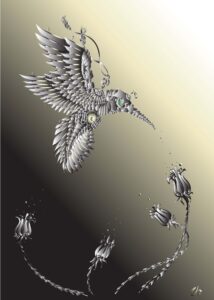 armoured bird and flowers by ursula aavasalu tigukass